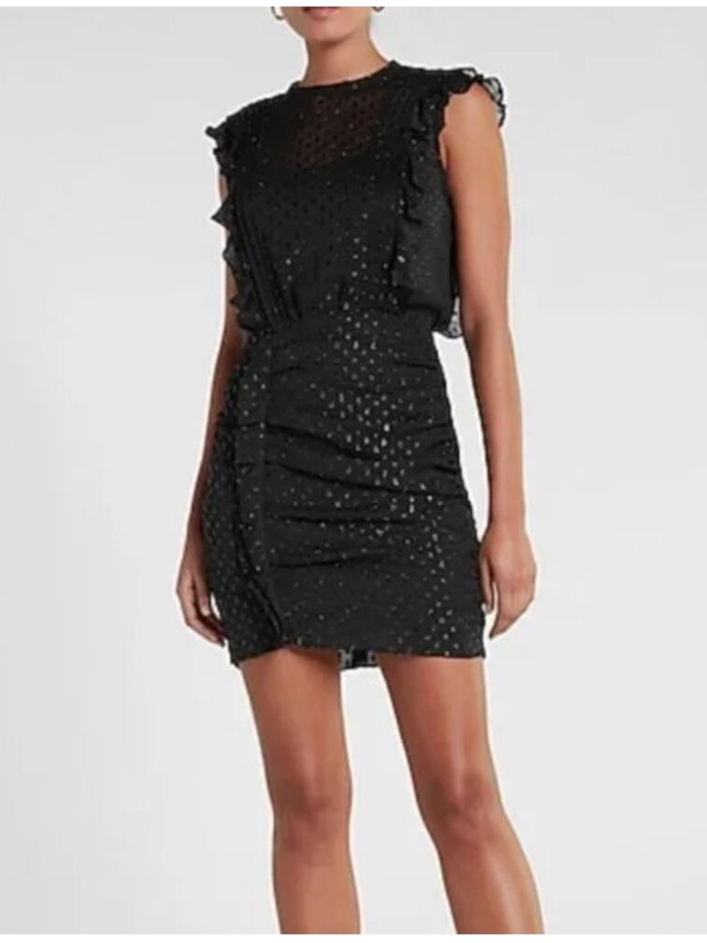 Express Black Ruffle Sleeve Dot Mini Dress